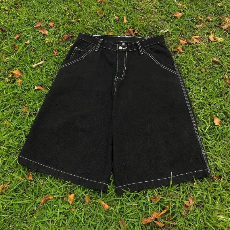 Женские мешковатые шорты QWEEK Y2k, винтажная уличная одежда в американском стиле, джинсы до колен с широкими штанинами, готические свободные джинсовые шорты с вышивкой, лето