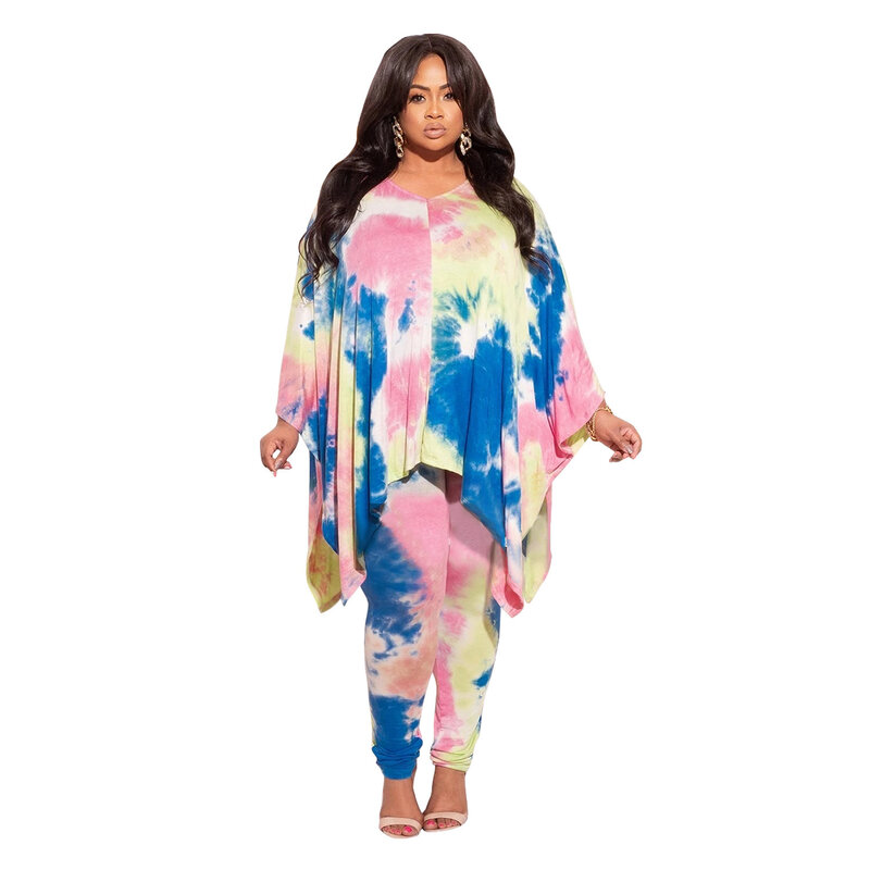 XL-5XL 2022 Fall Plus Size Two Piece Sets Women Clothing Outfits Tie Dye Leopard Camouflage Long Sleeve Top and Pant Suits