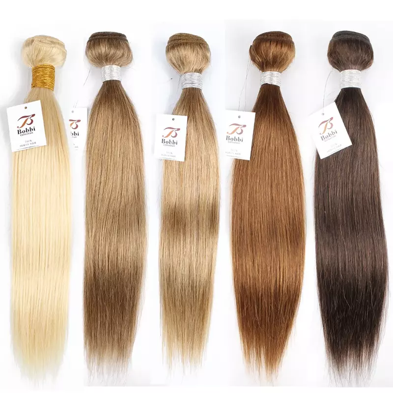 1 buah warna #8 #27 #4 warna coklat murni bundel rambut manusia Remy 95(± 5)gram abu pirang halus gaya lurus Bobbi