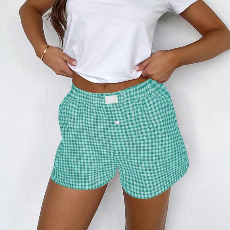 Elastische Bund Shorts stilvolle Plaid Print Damen Sommer Shorts mit elastischen Seiten taschen mit hoher Taille Retro gerade oben
