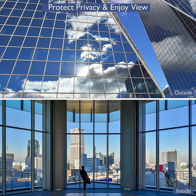 8M/6M/4M/2M Film Jendela Cermin Satu Arah Anti-UV Privasi Berperekat Tirai Jendela Dekoratif untuk Rumah dan Kantor