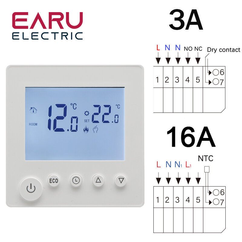 Termostato de calefacción de suelo eléctrico para el hogar, controlador de temperatura, pantalla LCD Digital, montado en la pared, agua, TRV, AC90V-240V, 3A, 16A