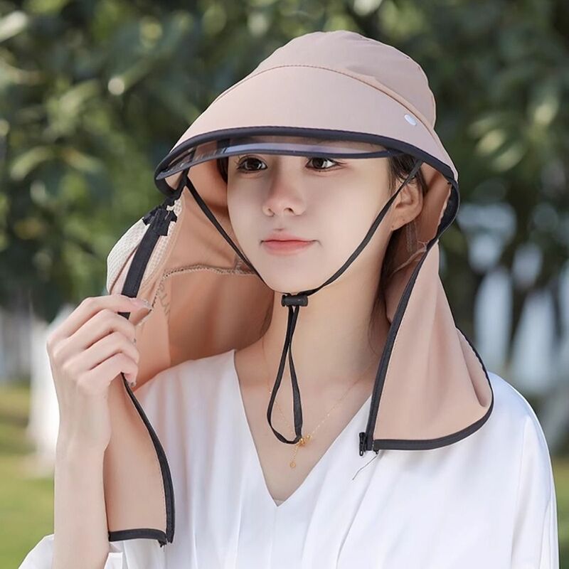 얼굴 및 목 보호 햇빛 차단 모자, 야외 자외선 차단, 넓은 챙, 여성용 귀 플랩 메쉬 자외선 차단 모자