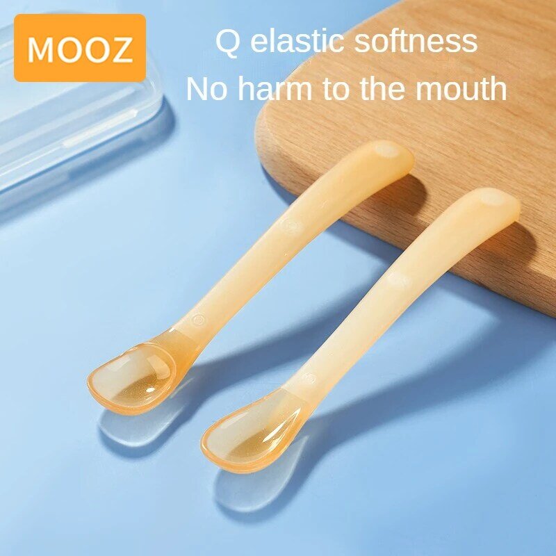MOOZ-Juego de cucharas de silicona para comida de bebé, utensilios de alimentación, Nano Silver, 0-3M3-12M, dos paquetes, CWY026