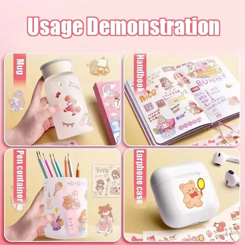 100 Sheets Cute Cartoon Journal Sticker Gift Box PET Kawaii Stationery Scrapbooking Decoration Material Diary Phone Stickers DIY