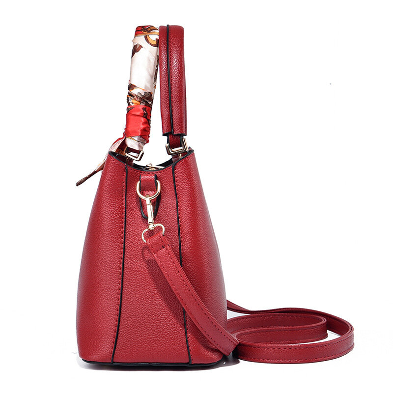 Tas selempang bahu tunggal wanita, syal sutra desain tas tangan warna polos sederhana modis