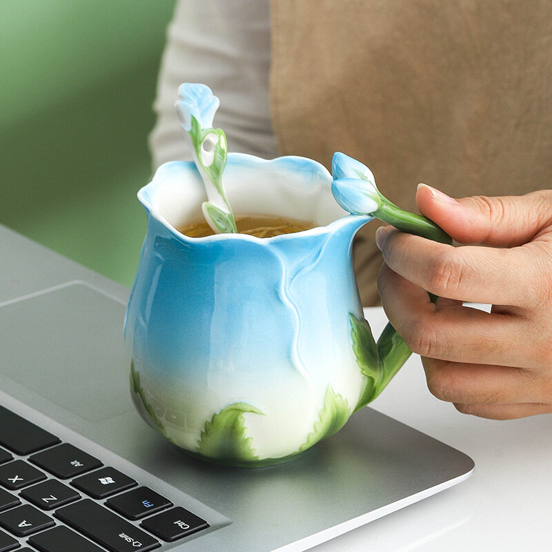 Luxus Keramik Kaffeetasse Untertasse Set mit Hand und Gericht Milch tee Cappuccino Tableware320ml Geburtstag Paare Geschenke