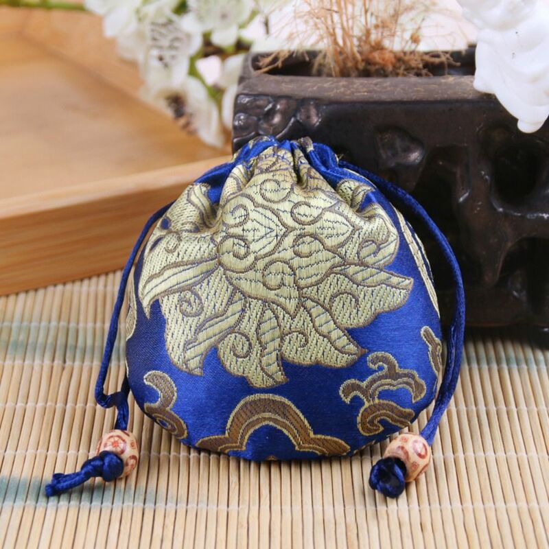 Chinese Style Embroidery Flower Drawstring Bag Jewelry Packing Bag Floral Canvas Flower Handbag Storage Bag Large Capacity