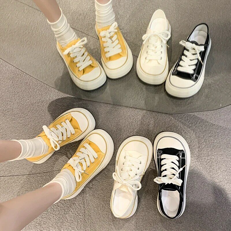 Sapatos de lona de sola grossa para estudantes do sexo feminino, sapatos casuais coreanos, novos, primavera, verão, outono, 2022