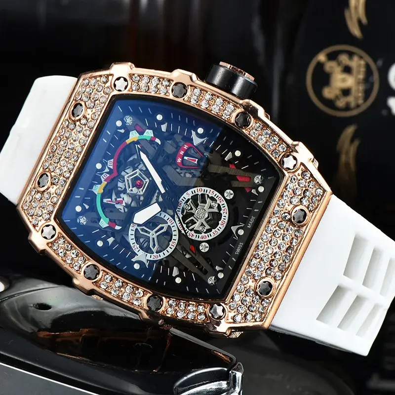 2024 New European And American Hollow Ghost Head Wristwatch With Diamond Inlaid Business Men's Watch Fashion Barrel Six Pin Quar