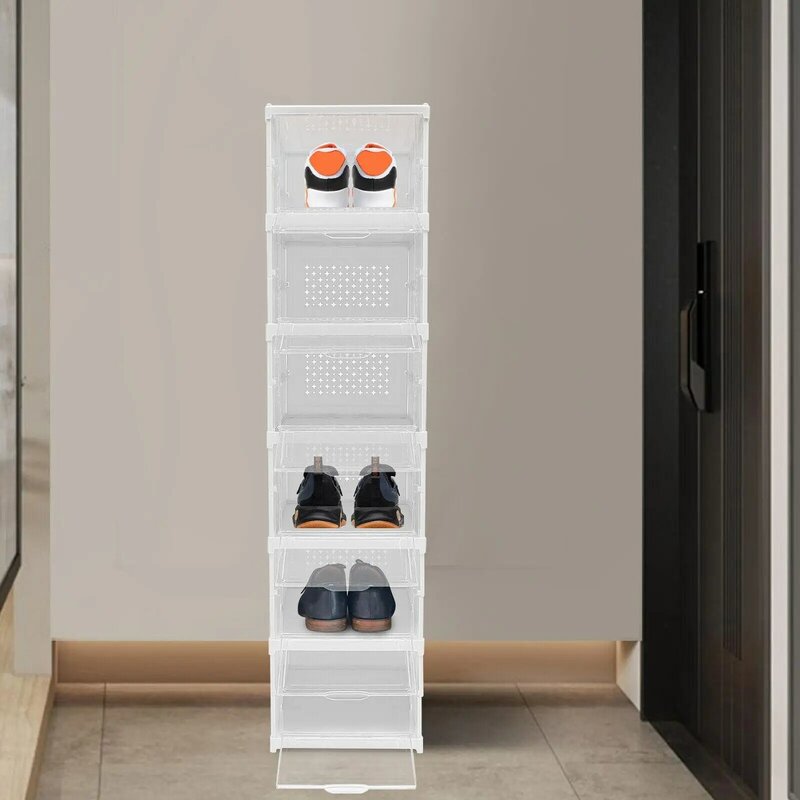 KOTAK SEPATU 6 tingkat instalasi gratis dengan pintu transparan, pengatur penyimpanan rak sepatu pintu masuk dapat dilipat