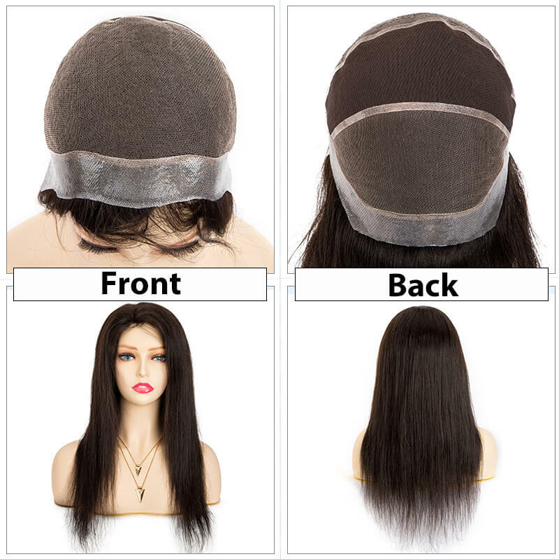 Perruques de cheveux humains en PU autour avec dentelle respirante nouée au centre pour femmes, vrais cheveux naturels, perruque longue pour femme, 12-22 po