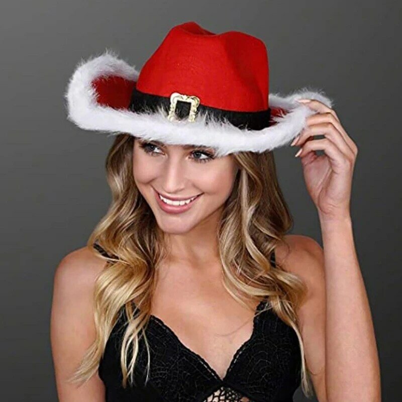 Świąteczny kowbojski kapelusz rękawiczki ocieplacz na nogi unisex zimowe prezenty dla dorosłych i nastolatków Cosplay Santa na