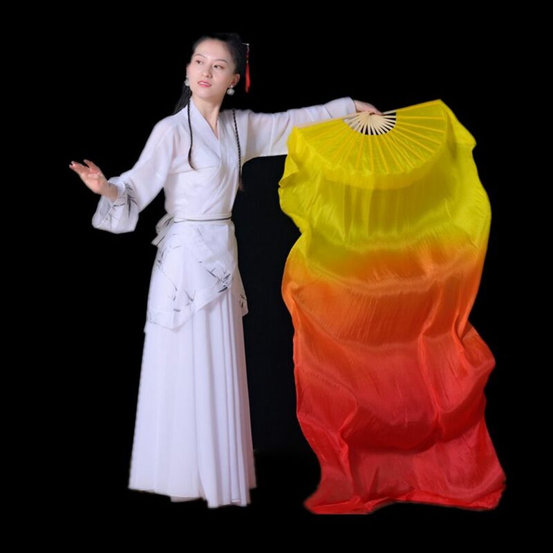 Hot Sell Kid Women Belly Dancing Fan Gradient Color Dancer Practice Long Imitation Silk Fans 150cm Rayon Silk Fans