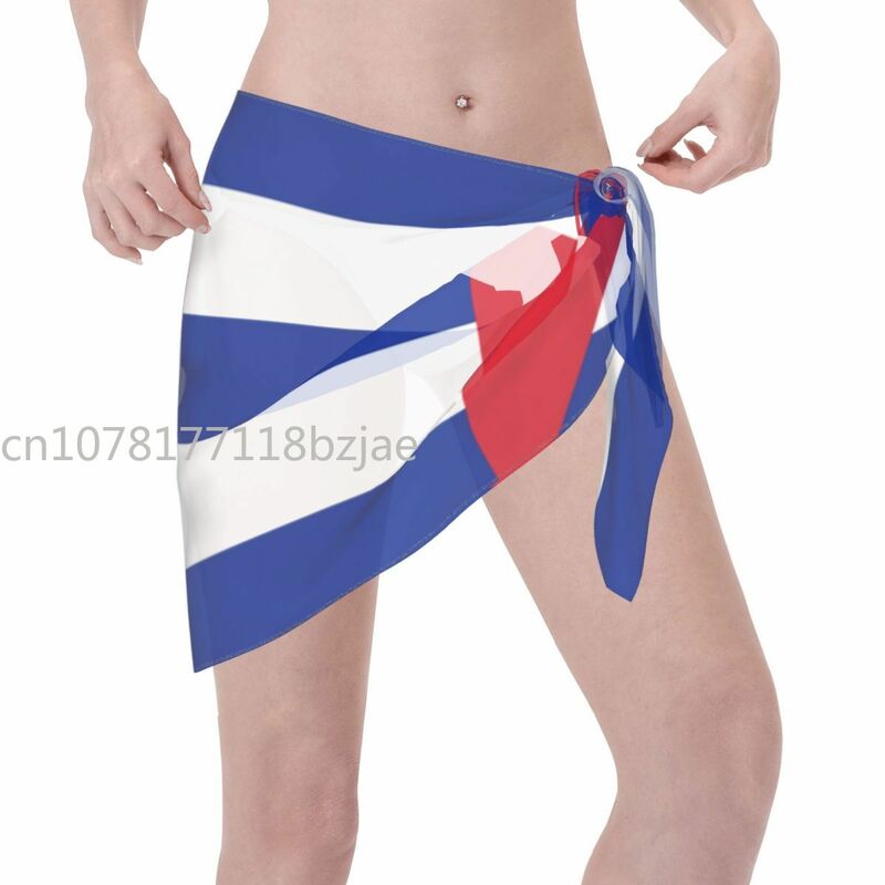 Bendera Kuba seksi Kuba tropis penutup wanita pakaian renang sifon bungkus gaun pantai Pareo kasual Bikini penutup atas rok baju renang
