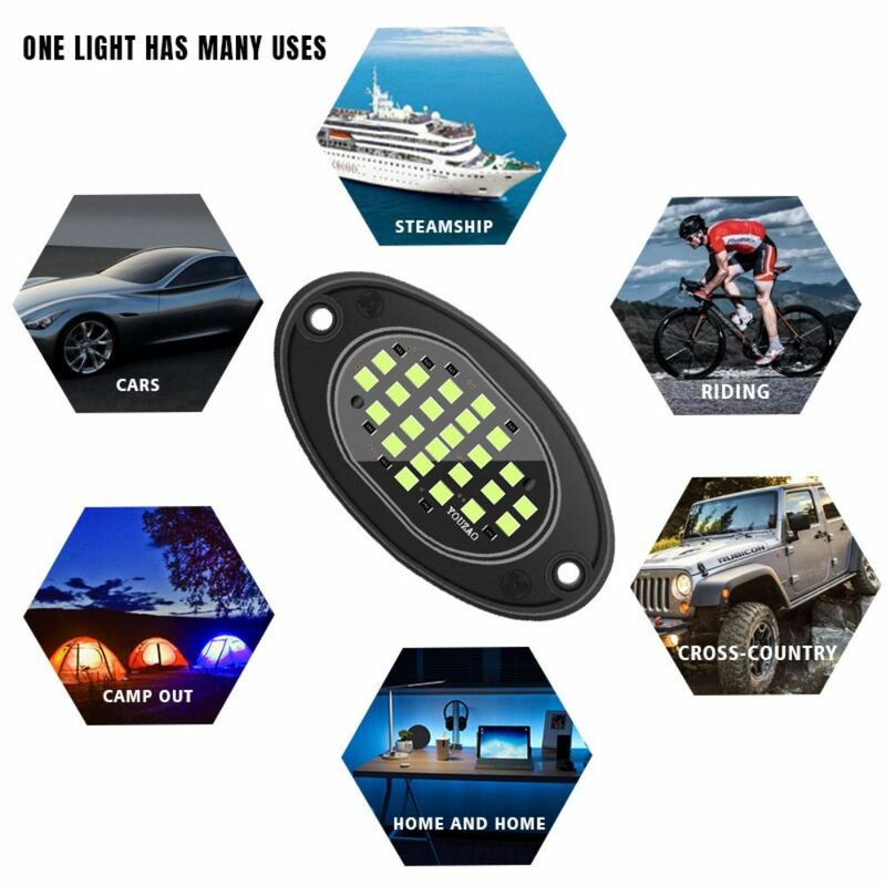 Única cor Underbody LED atmosfera luz, luz do chassis do carro, lâmpada decorativa exterior para Jeep, caminhão off-road, barco, 24LED