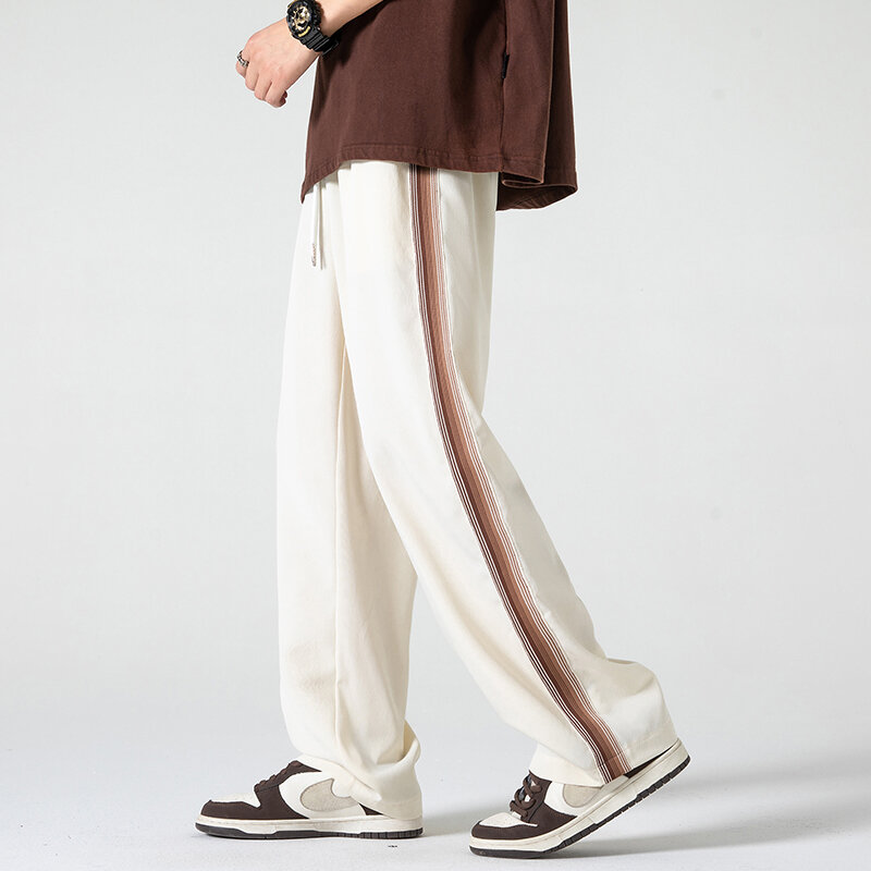 Summer Men Thin and Breathable Design Elastic Waist Wide Leg Pants Comfortable Loose Fashion All-match High Street Casual Pants