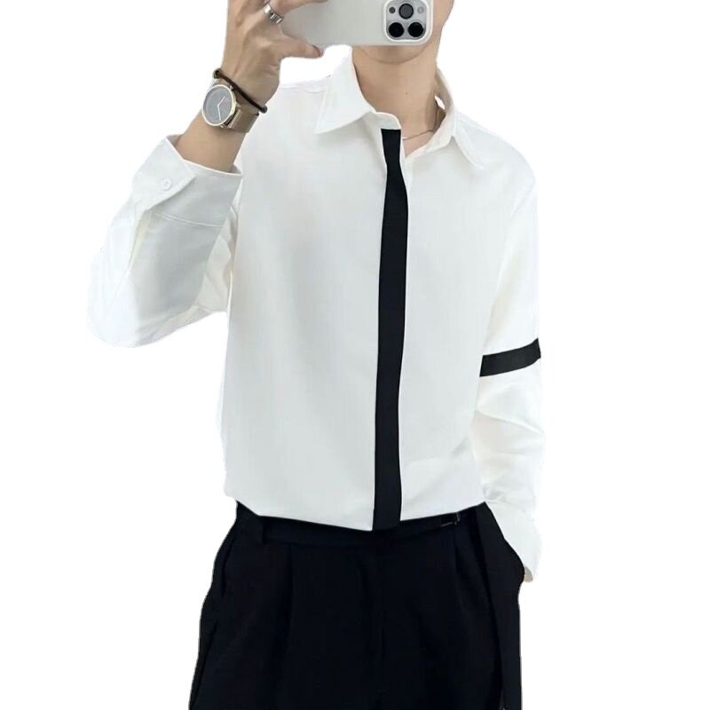 Мужской повседневный костюм из двух предметов, рубашка с коротким рукавом и длинные брюки с узором, модель D104 на весну и лето, 2023