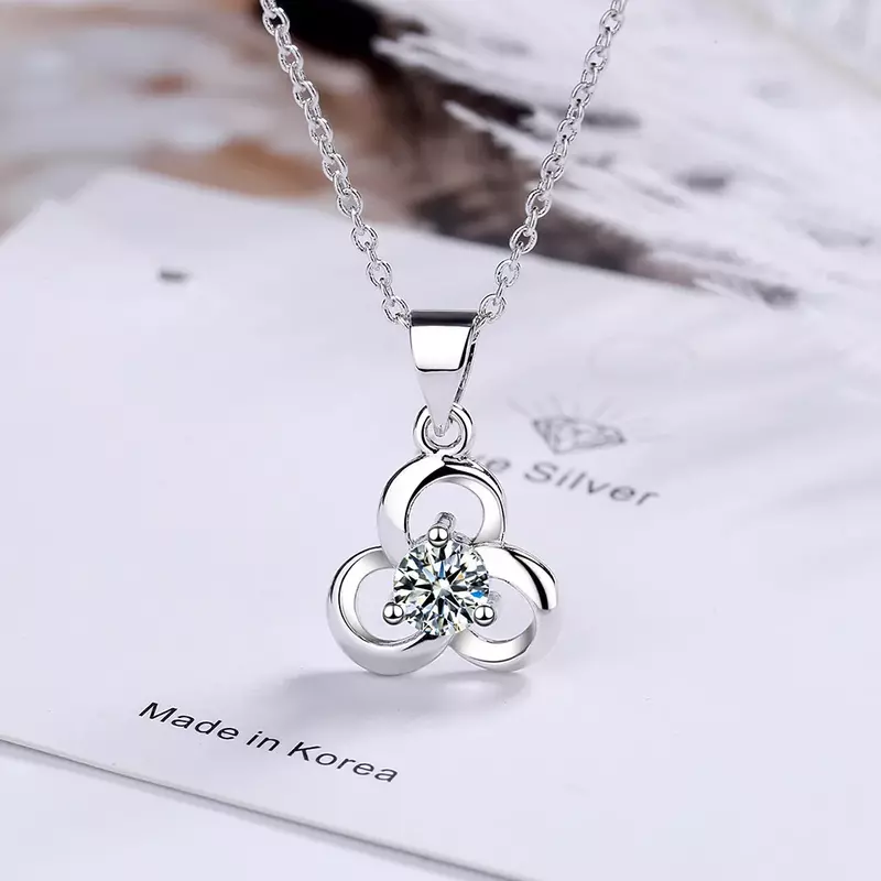 Lihong S925 perak murni wanita tiga lingkaran berlian zirkon liontin kalung (40cm + 3.5cm) Gratis pengiriman untuk perhiasan mewah