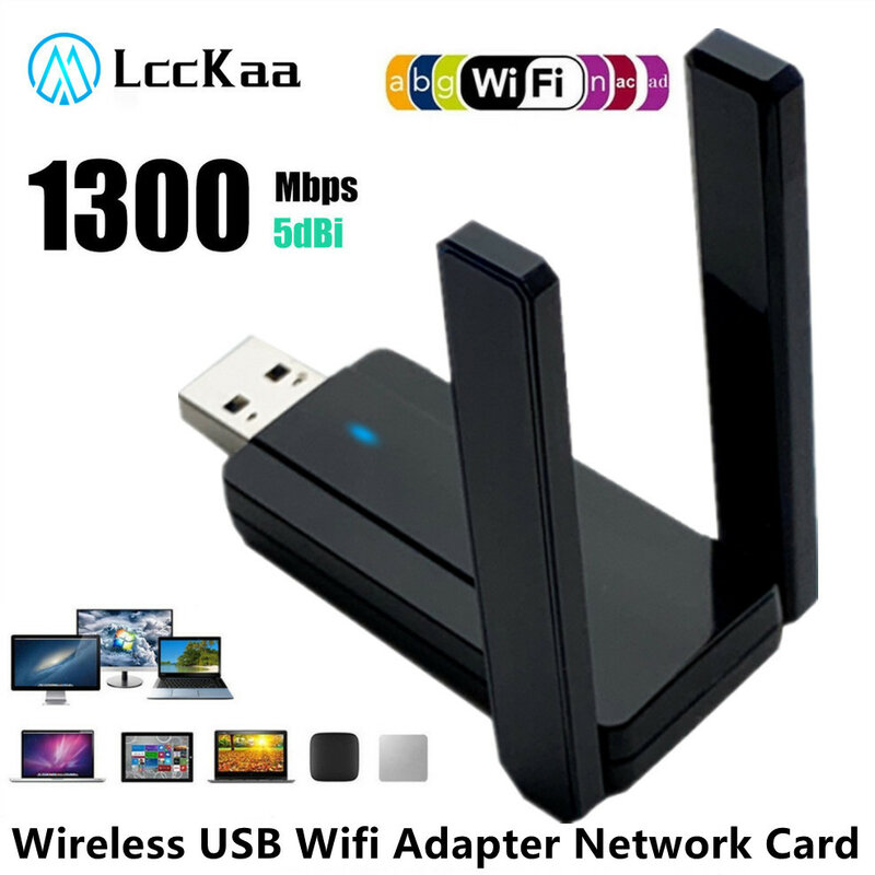 Adaptateur sans fil USB WiFi 1300Mbps Double Bande 2.4G/5Ghz USB 3.0 WIFI Lan Adaptateur Dongle 802.11ac Avec Antenne Pour Ordinateur De Bureau