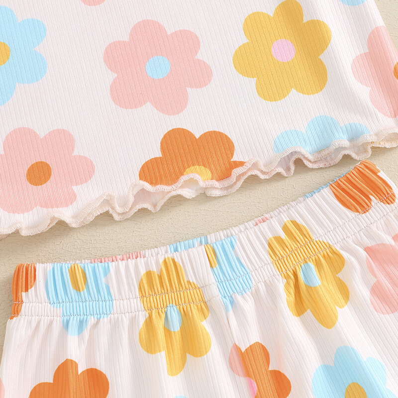 VISgogo Baby Girl Summer Outfits Colorful Floral Print Short Sleeve Tops + Elastic Waist Shorts Set Infant 2Pcs Clothes