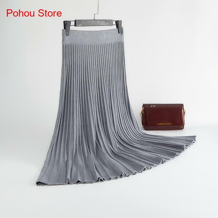 Spring and Autumn Knitted A-Line Large Swing Umbrella Skirt Half Skirt for Women