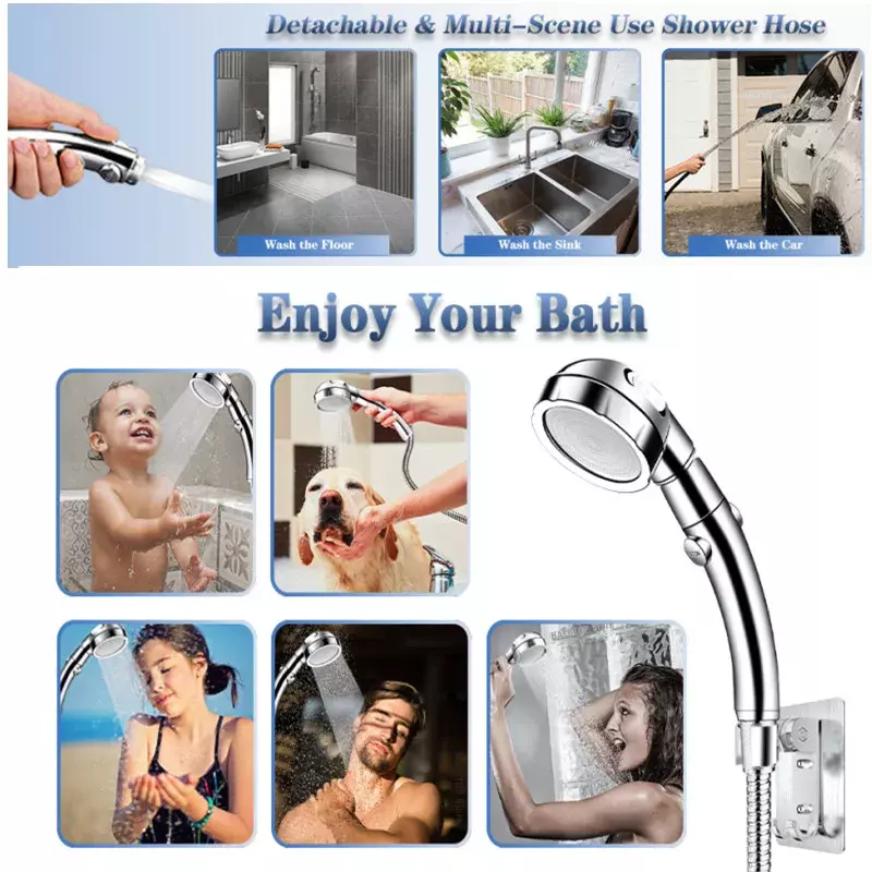 1Set Universal 3 Modes Adjustable Bath Showerhead High Pressure Rain Water Saving Luxury Home Hotel Sprayer Bathroom Shower Head