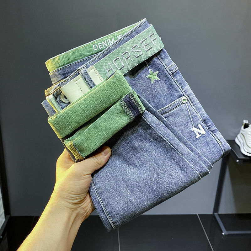 Джинсы мужские джинсовые в Корейском стиле, повседневные брюки из денима, роскошная дизайнерская уличная одежда, весна-осень
