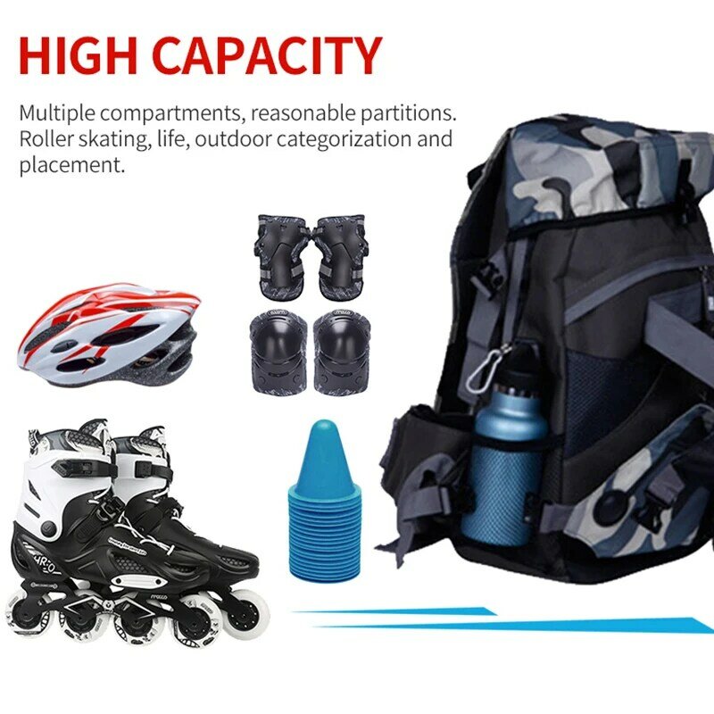 Mochila de patines de ruedas profesional Unisex, bolsa deportiva duradera con múltiples bolsillos para exteriores, a la moda