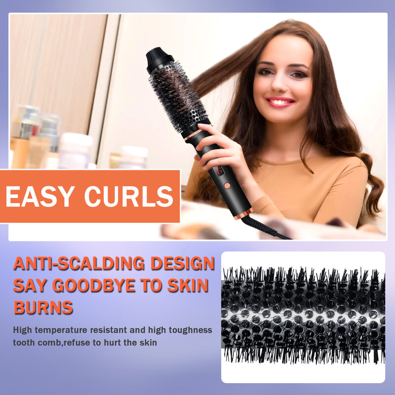 3 In 1 Ionic Hair Curler Straightener Professional Curling Iron Heated Hair Styling Brush Anti-Scald Thermal Brush Curl Wand