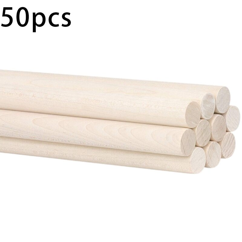Varillas de espigas de madera piezas, palos de madera dura sólida para manualidades, macramé, bricolaje y más, lijado suave, 50 Uds.