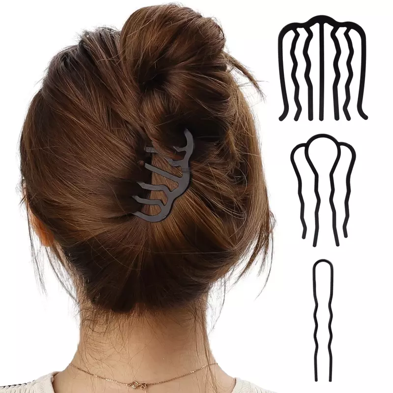 U Shape Black Hairpin Comb para Mulheres, Trança Twist Fork, Clipes de cabelo encaracolado, Moda coreana, Styling Tool, Hair Sticks, Acessórios para cabelo
