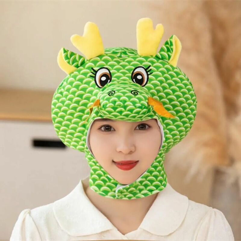 Sombrero de dragón de dibujos animados, gorro de felpa esponjoso 3D de estilo chino, mascota de dragón de dibujos animados, año 2024