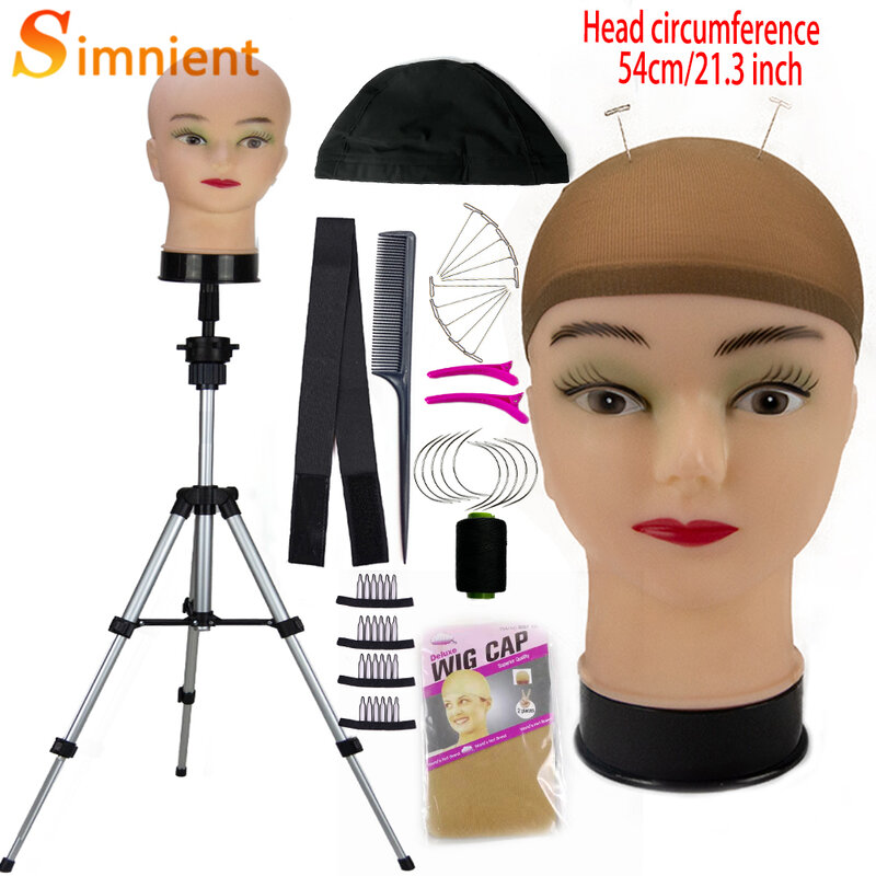 Cabeza de maniquí con pin en T para mujer, gorra de peluca, trípode para hacer peluca, sombrero, gafas, máscara, pantalla de cosmetología, cabeza de maniquí, práctica de maquillaje
