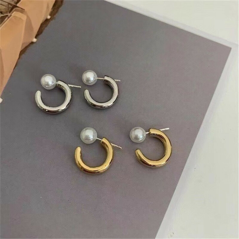 Pendientes pequeños de plata de ley S925, accesorios de perlas para manualidades, joyería de oro y plata, ajuste de 6-8mm, redondos y planos, E328