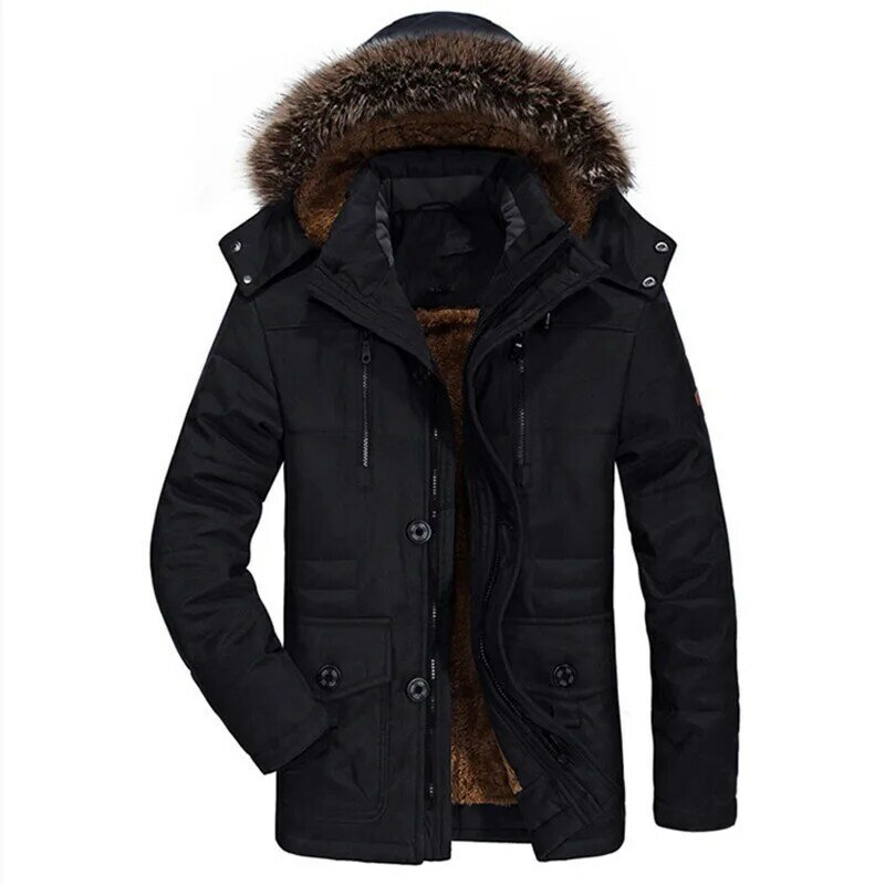 Jaket hoodie pria, parka berkerudung musim dingin, bulu Linner tebal, mantel topi kasual ukuran Plus 6XL