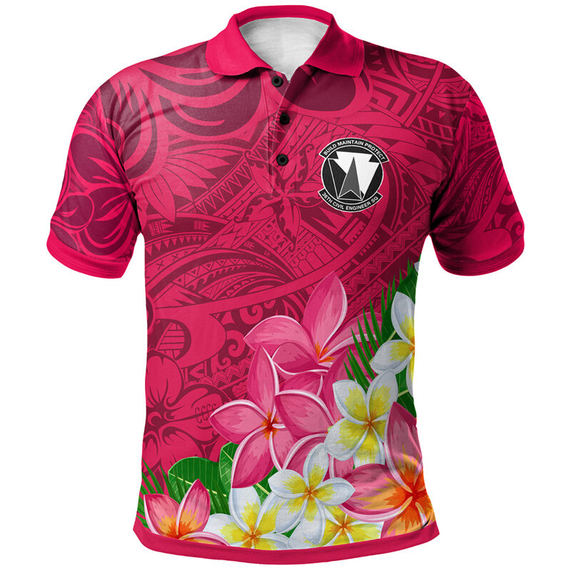 Camisas polo gráficas masculinas, botão havaiano impresso em 3D, tops de rua, camisetas de manga curta, roupas infantis, Polinésia