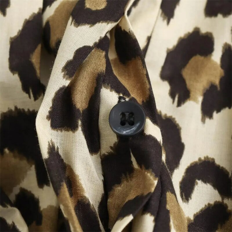 Frau Leoparden muster gedruckt Hemd Gürtel Midi Kleid elegante V-Ausschnitt Schnürung plissiert Slim Fit lose Midi-Kleid 2024 Mode Roben