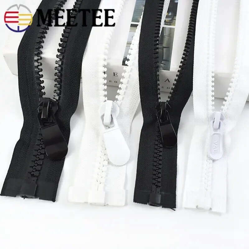 1 Buah Meetee 60-500Cm 8 #15 # Ritsleting Resin untuk Jaket Panjang Putih Hitam Ritsleting Ujung Terbuka Mantel Ritsleting untuk Jahit DIY Aksesori Pakaian