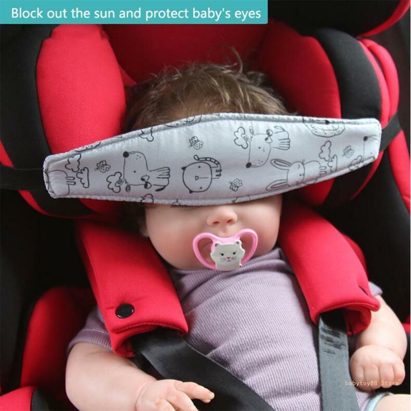 Y4UD Baby Carseat Adjustable Head Support Neck Relief Head Strap Prevent Braking Shock Elastic Bands Toddler Cartoon Headrest