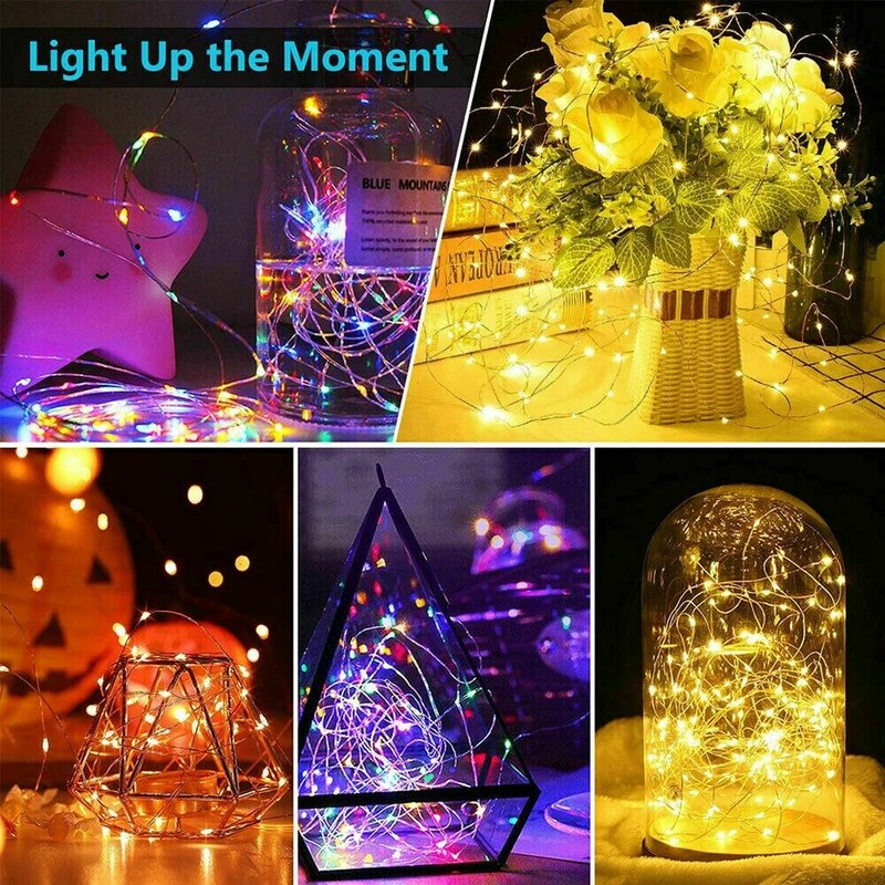 USB LEDライトガーランド,5m 10m,防水,銅線,リモコン付き,クリスマスと庭の装飾用,フェアリーライト
