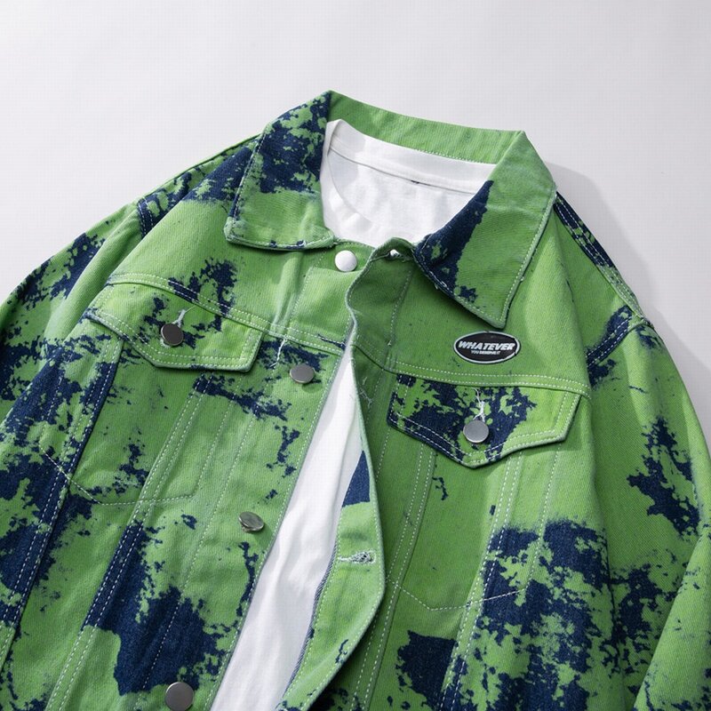 Wiosenne jesienne zielone żakardowy wzór kurtki jeansowe bawełniana pościel Jaqueta Jeans Streetwear luźne płaszcze Hombre