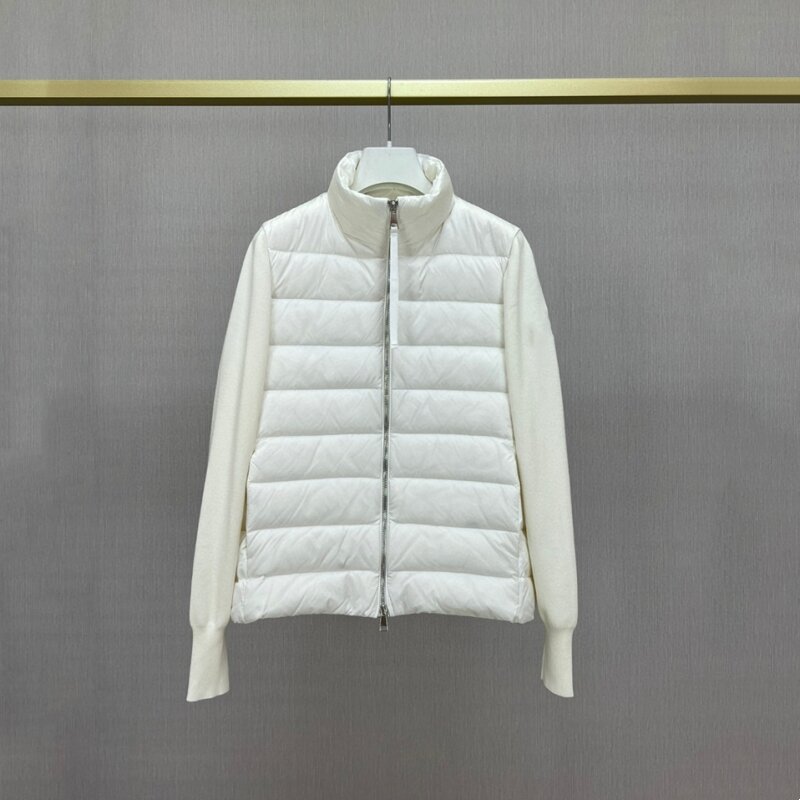 Women Fashion Warm Down Jackets and Knitted Part Patchwork Stand Up Collar Zipper 90% White Duck Down Coats Casual Clothes