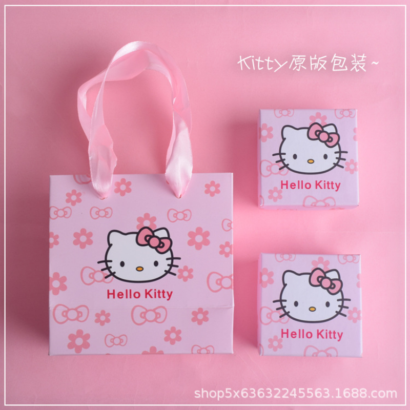 Sanrio Hello Kitty Kotak Kado Berhadiah Original High-End สร้อยคอแหวนกล่องบรรจุภัณฑ์น่ารักเด็กผู้หญิงเครื่องประดับของขวัญชุดกล่อง