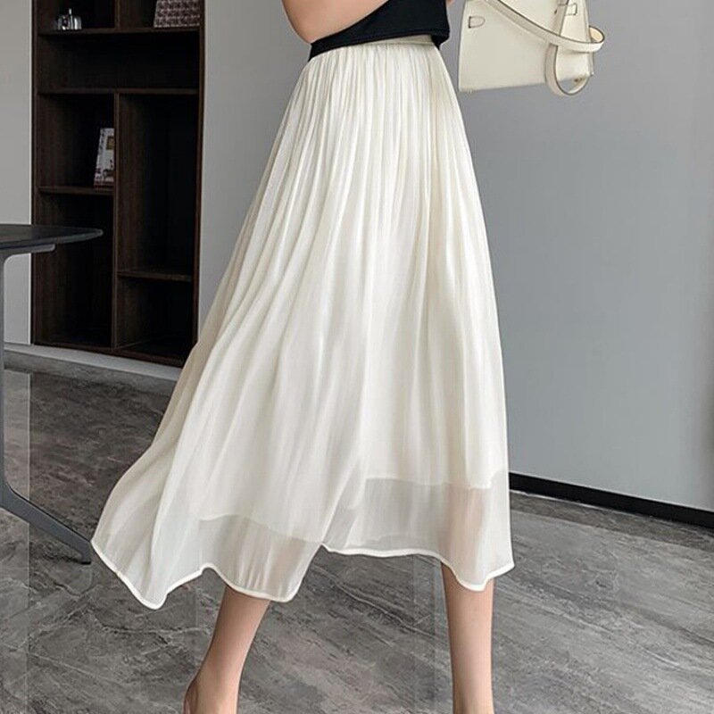 Юбка-трапеция Женская сетчатая, свободная темпераментная миди-юбка нежного дизайна, модная повседневная облегающая юбка с эластичным поясом, Q927