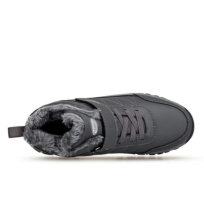 Zapatillas de deporte impermeables para hombre, zapatos de cuero cálido, antideslizantes, para correr al aire libre, botas de nieve ligeras de felpa, novedad de invierno, 2022
