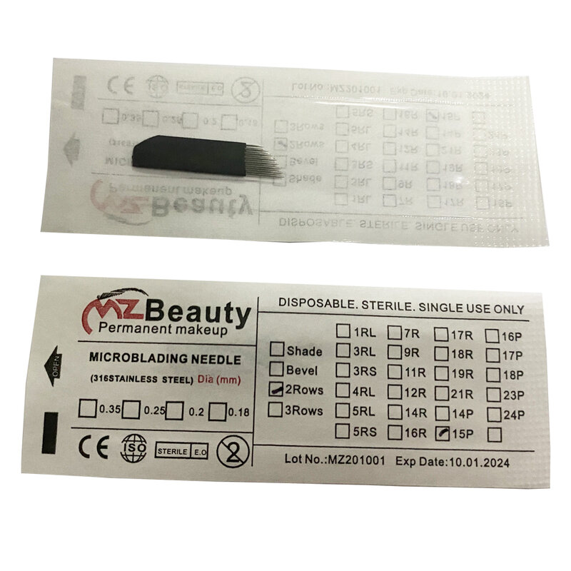 Double Row 15 Microblading Needles Shading Crossed 15Pins Curved Embroidery Blade For Permanent Makeup Manual Pen Tattoo Supply