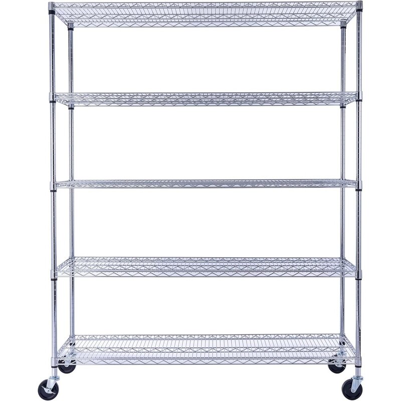 60"x18"x72" PRIME HEAVY DUTY Chrome 5-Tier Wire Shelving 4000 LBS MAX Capacity Storage Rack for Commercial, School, Home, Garage