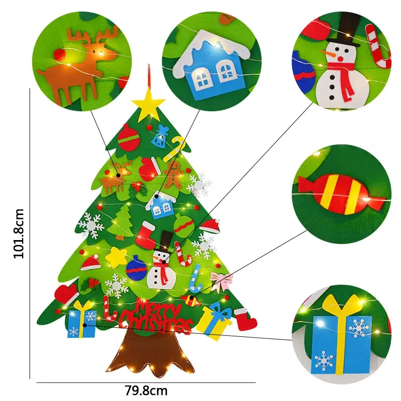 Felt Christmas Tree for Kids, DIY Feliz Natal Decorações, Ano Novo, Brinquedos Montessori, Presentes de Natal, 2024