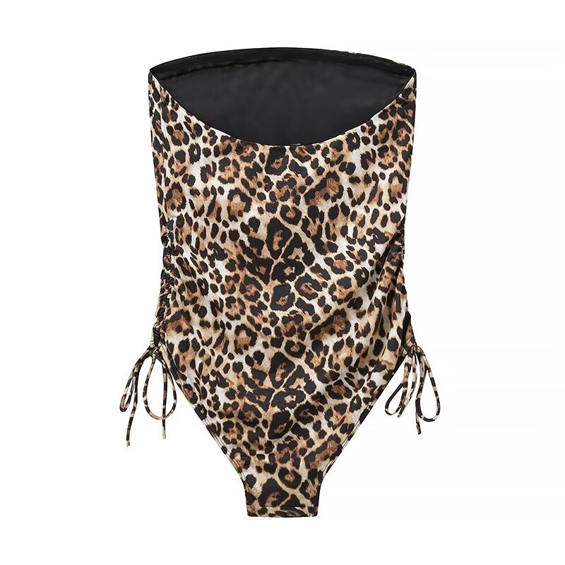 YENKYE-Body de leopardo sin tirantes con cordón lateral para Mujer, Body Sexy para Mujer, Tops